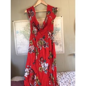 Red Floral Off The Shoulder Dress
